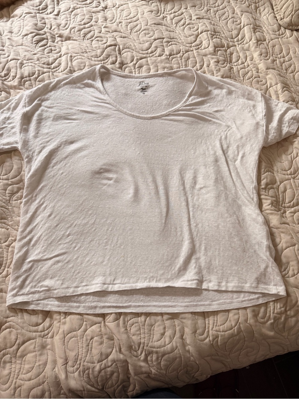 J. Crew Linen White Women's Scoop Neck Tee - Casual Lightweight Top XS